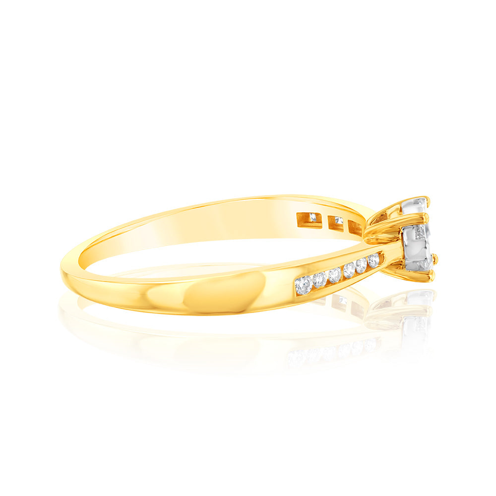 9ct Yellow Gold 1/4 Carat Round Cluster Diamond Ring for Women - Elegant Wedding, Engagement & Anniversary Jewelry Gift