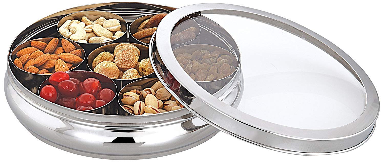 Premium Stainless Steel Spice Box with Transparent Lid - 7 Compartment Masala Dabba for Indian Cooking | Airtight Spice Storage Container for Kitchen Organization | Perfect Valentine's Day Gift for Home Chefs & Cooking Enthusiasts | Ideal for Meal Prep, Spice Blending & Gourmet Cooking