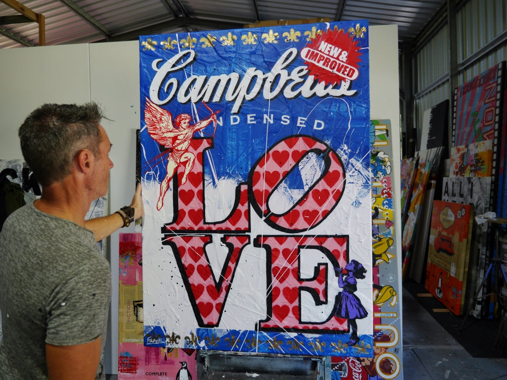 140cm x 100cm Campbell's Soup Textured Urban Pop Art Painting - Modern Home Decor for Living Room, Bedroom & Office - Inspired by Andy Warhol Style