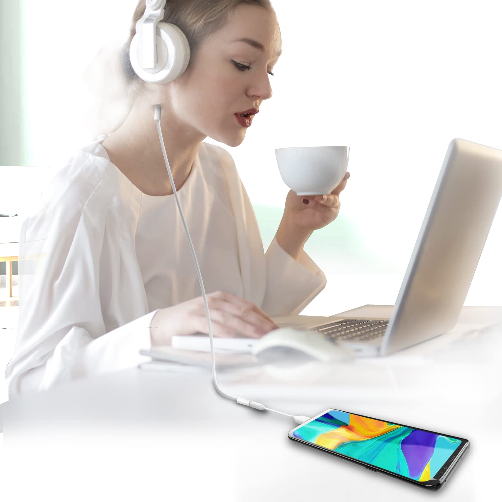 USB C to 3.5mm Headphone Adapter (2-Pack) - Type C Audio Jack Dongle with DAC, Compatible with Samsung Galaxy S20/S21/Note10/Z Flip3, iPad Pro/Air 2020/2021 - Perfect for Music, Gaming & Conference Calls