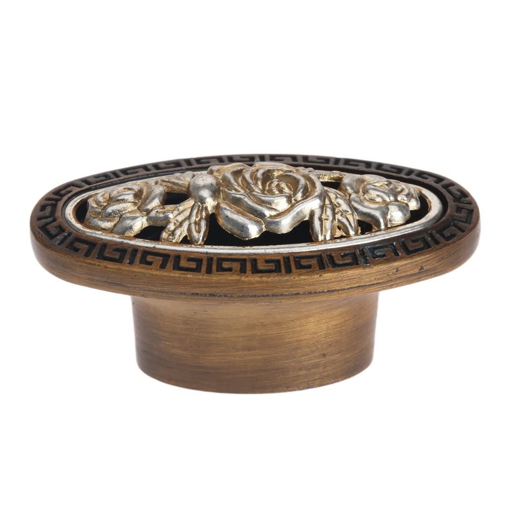 Antique Rose Carved Single Hole Cabinet Handle - Vintage Floral Drawer Pull for Kitchen, Wardrobe & Furniture (54x28mm) - Perfect for Home Renovation & DIY Projects