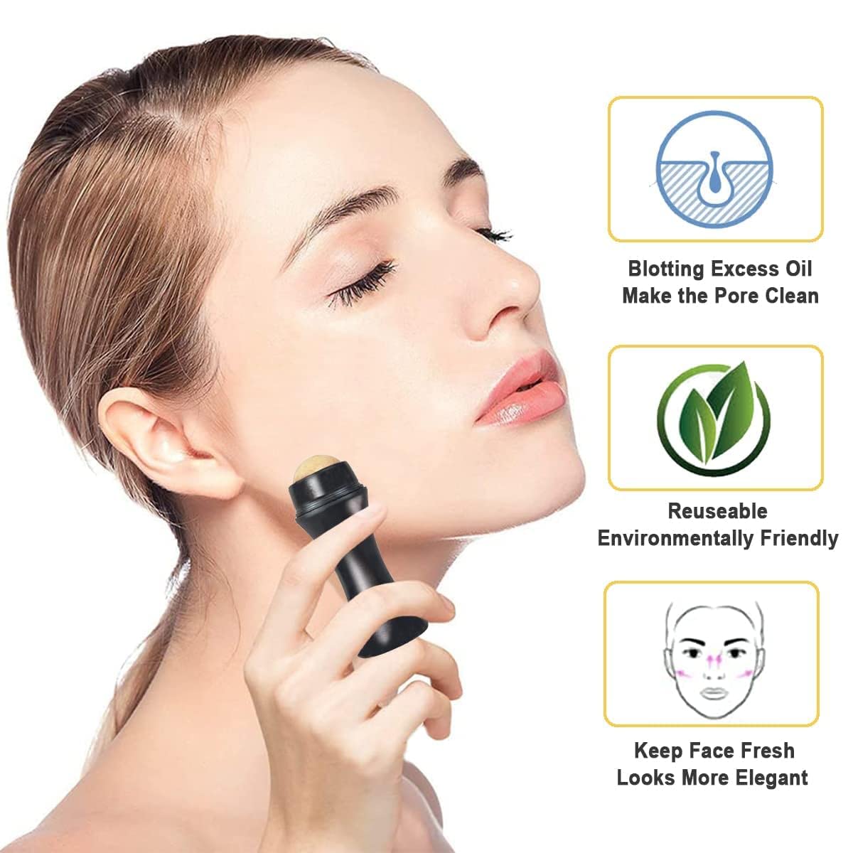 Volcanic Stone Face Roller for Oily Skin - Reusable Oil Absorbing Roller | Makeup Friendly Oil Control Skincare Tool | Black | Perfect for On-the-Go Shine Control & Touch-Ups