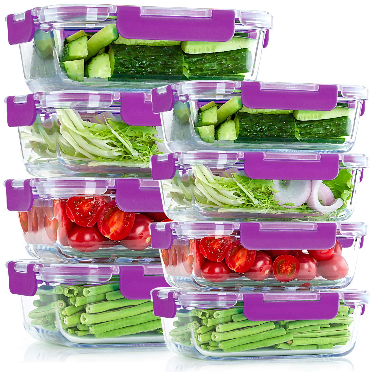 UMI UMIZILI 8-Piece Glass Meal Prep Containers Set with BPA-Free Lids - 34oz & 12oz Food Storage Containers for Meal Prepping, Leftovers & Office Lunches