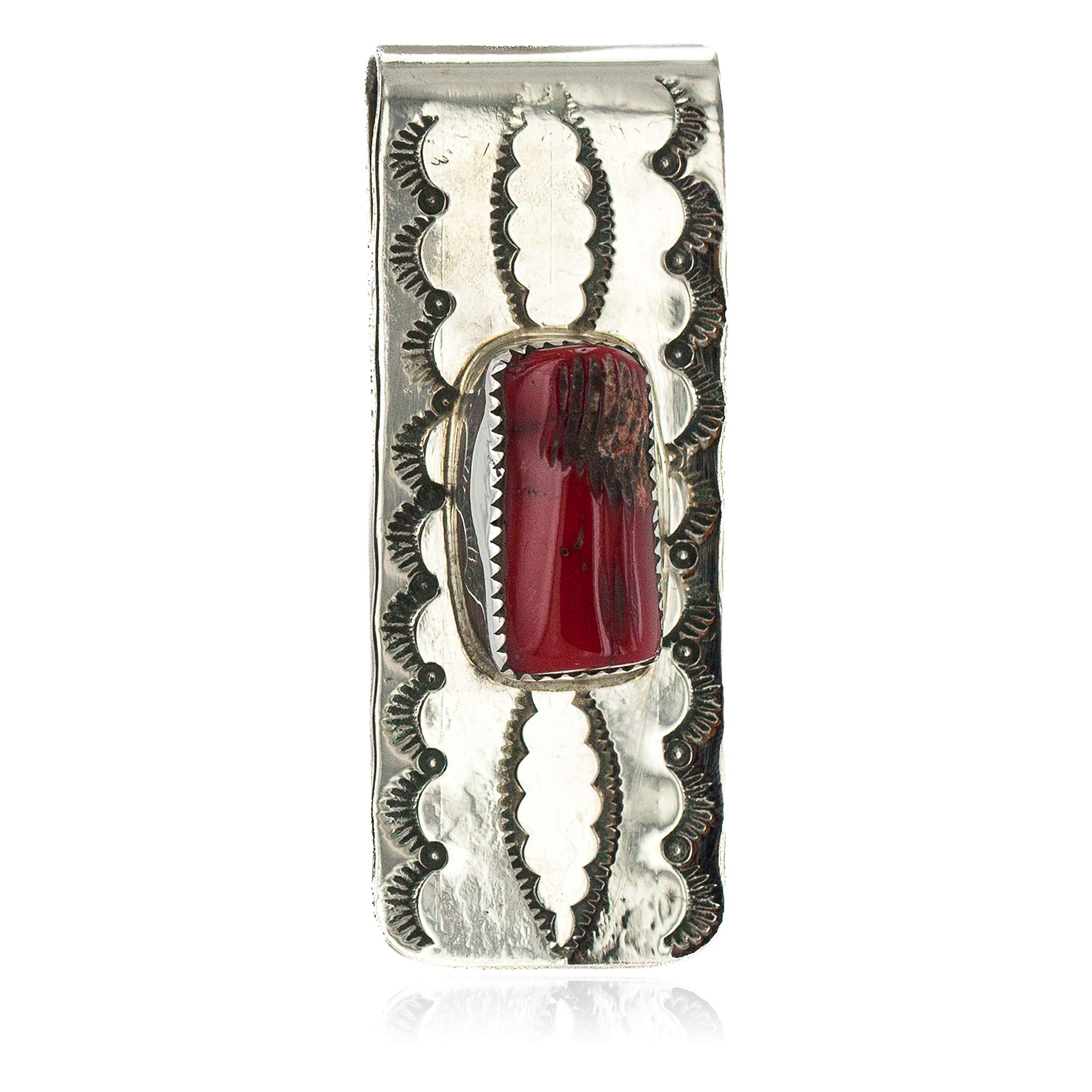 Authentic Navajo Sterling Silver Coral Native American Money Clip - Handcrafted by Loma Siiva - Perfect for Gifts & Western Fashion Accessories