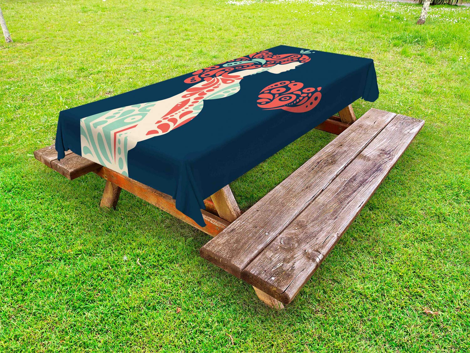 Ambesonne Abstract Waterproof Outdoor Tablecloth - Washable Picnic Table Cover with Motherhood Theme (Pregnant Woman & Heart Design) - 58
