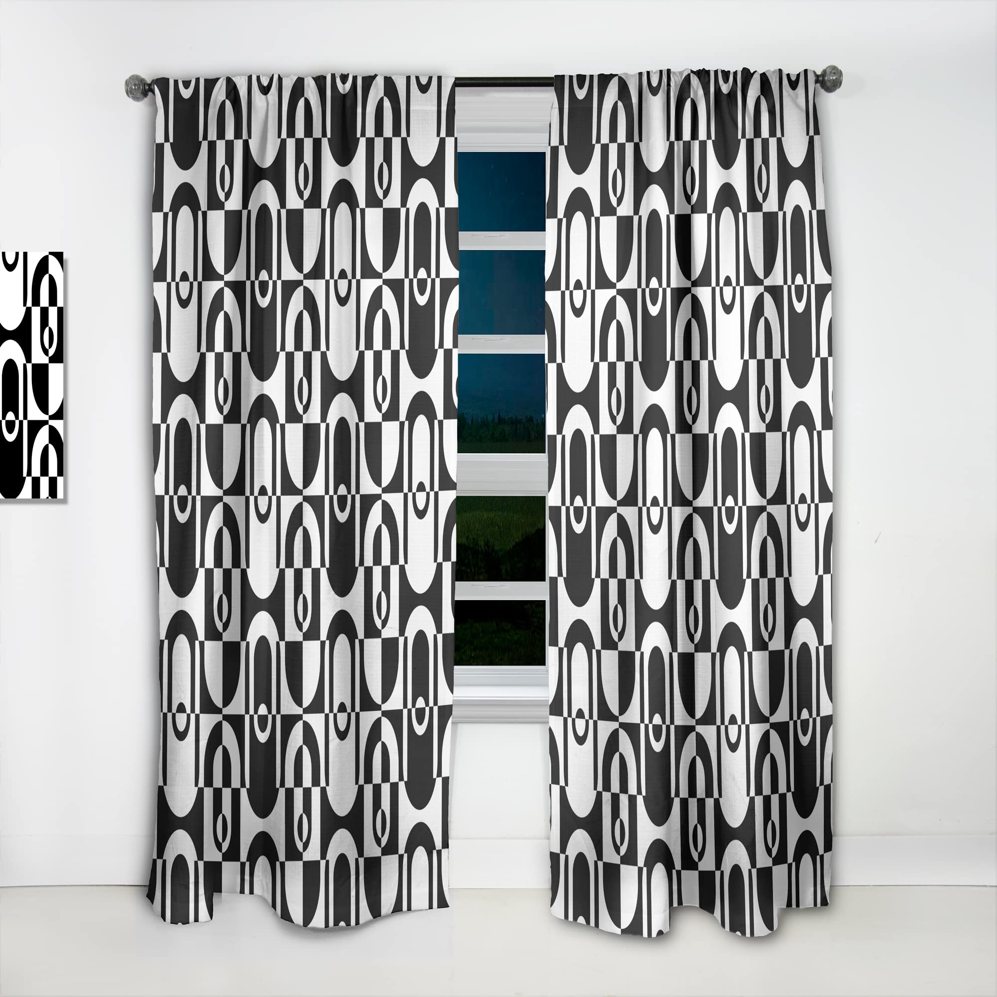 DesignQ Monochrome Geometric Pattern VIII Thermal Insulated Curtain Panel - 52x120 Inches - Blackout Drapes for Bedroom & Living Room - Modern Window Treatment for Home Decor