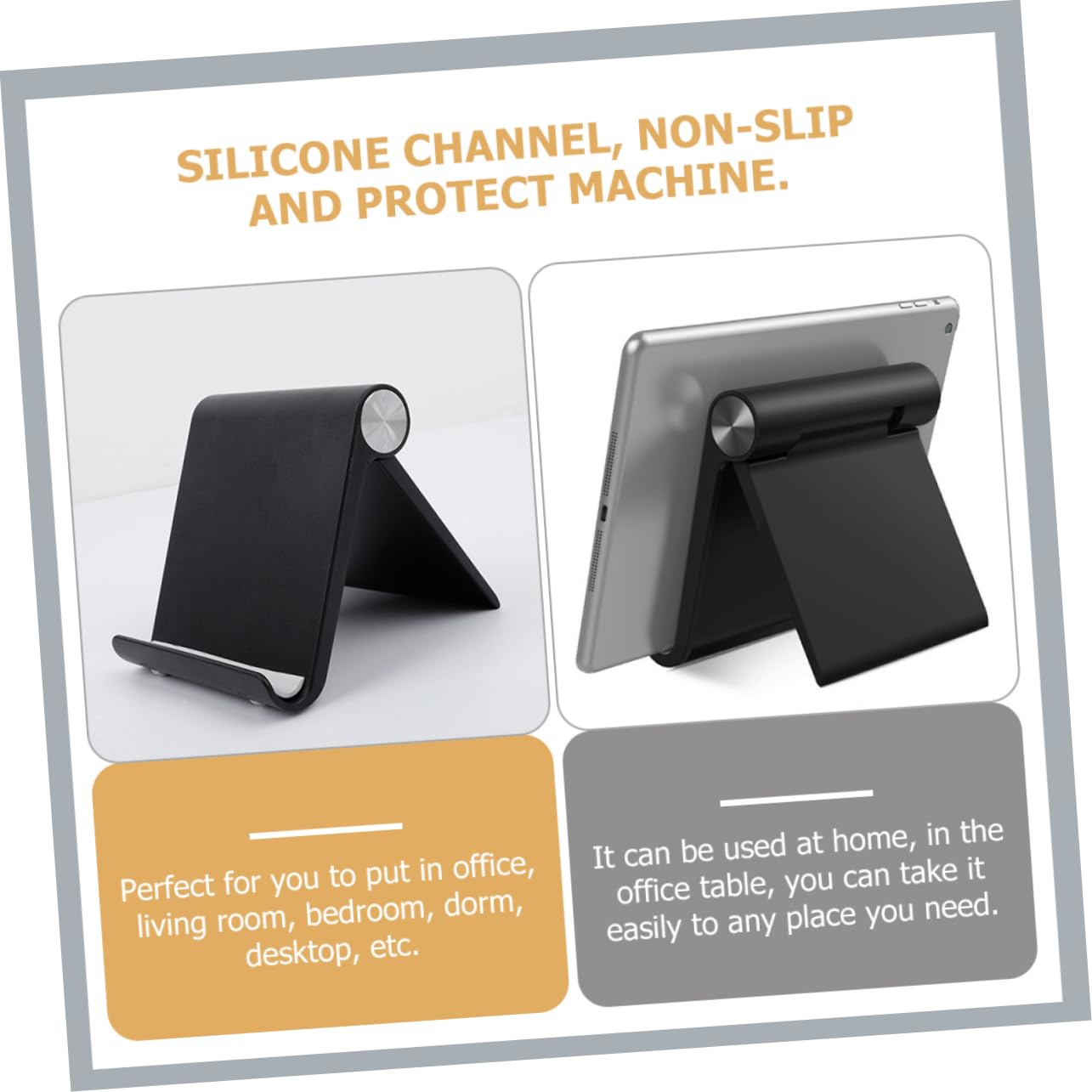 Adjustable Black Cell Phone Stand Holder for Desk - 360° Rotating Mobile Phone Stand with Sturdy Base for iPhone, Samsung & All Smartphones - Perfect for Office, Home & Video Calls