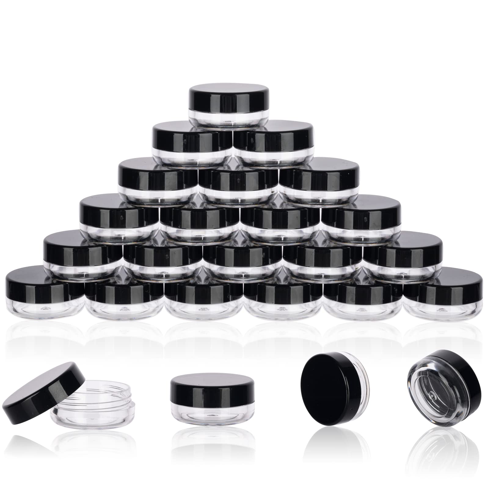 3 Gram Sample Jars with Lids - 25 Pack Small Empty Containers for Lip Balm, Cosmetics, Travel Makeup | Includes Mini Spatulas & Labels - Perfect for DIY Beauty, Skincare Samples & Travel Essentials