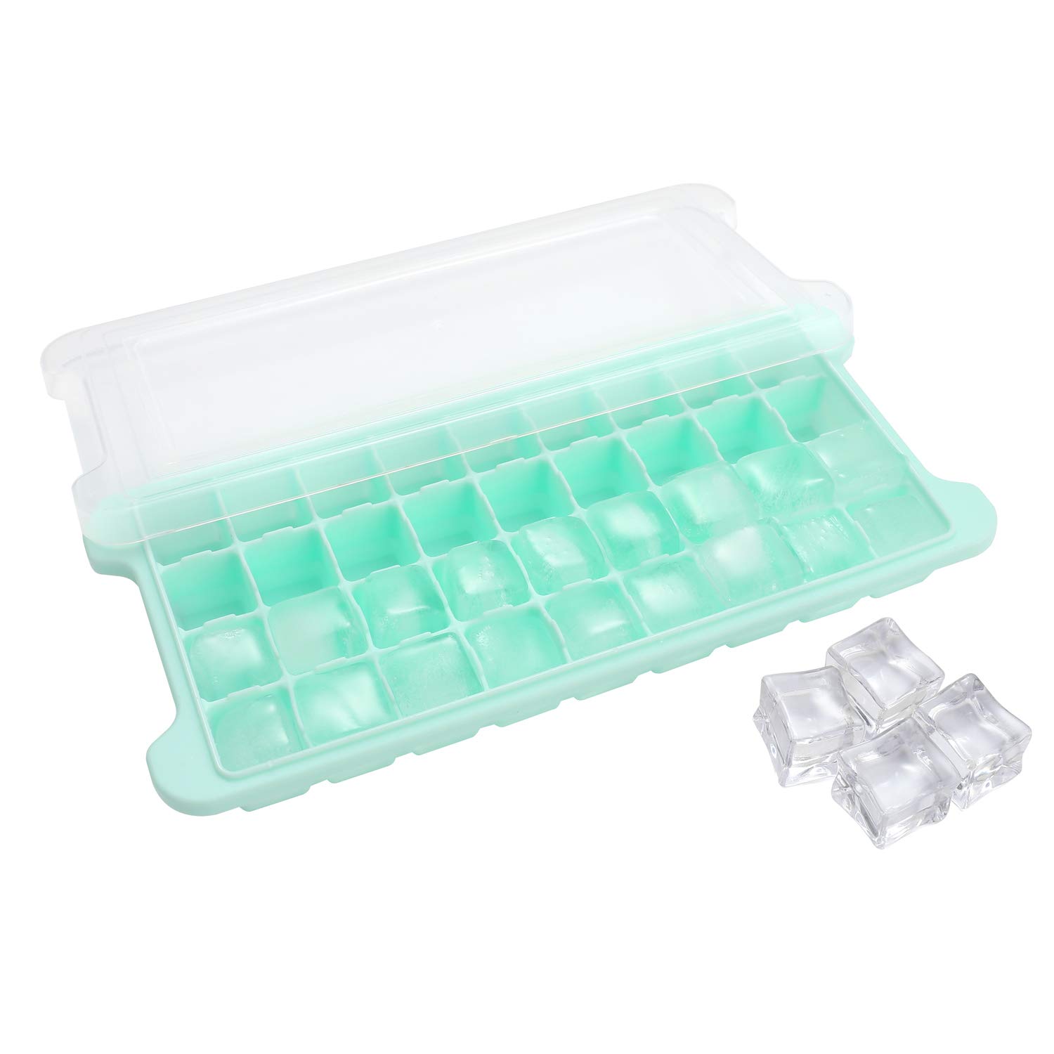 Soft Silicone Ice Cube Tray with Lid - Flexible & Stackable Freezer Tray for 1-Inch Cubes (36-Pack, Green) | Perfect for Cocktails, Iced Coffee & Party Drinks
