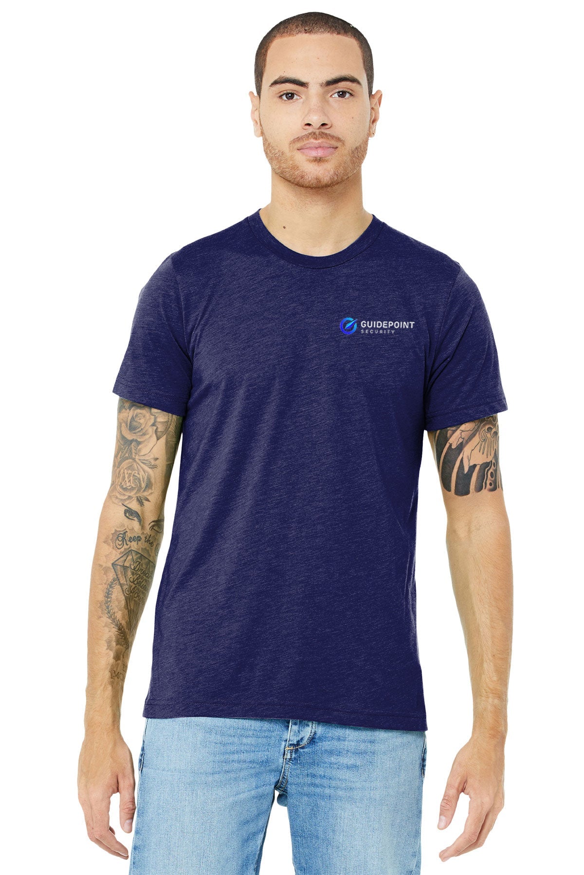 Bella Unisex Triblend Comfort Fit T-Shirt - Navy Blue Crew Neck Short Sleeve Tee for Men & Women | Soft Cotton Blend | Perfect for Casual Wear, Workouts & Security Team Apparel [GuidePoint Security]