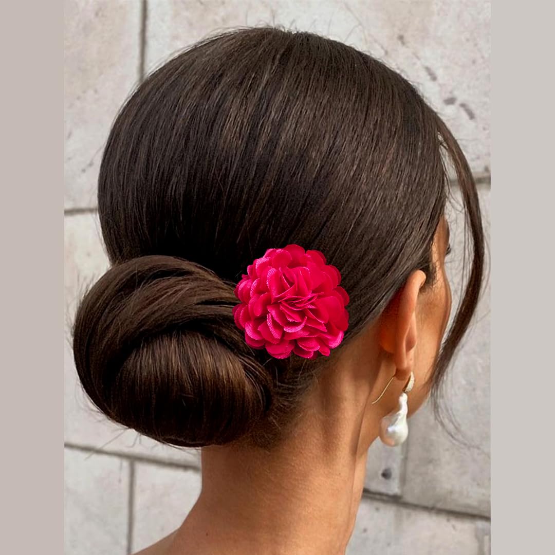 Elegant Artificial Fabric Rose Hair Pins with Golden Pins - Wedding Hair Clips, Bridal Hair Accessories for Women & Girls (Set of 4, Red) - Perfect for Weddings, Prom, Parties & Special Occasions