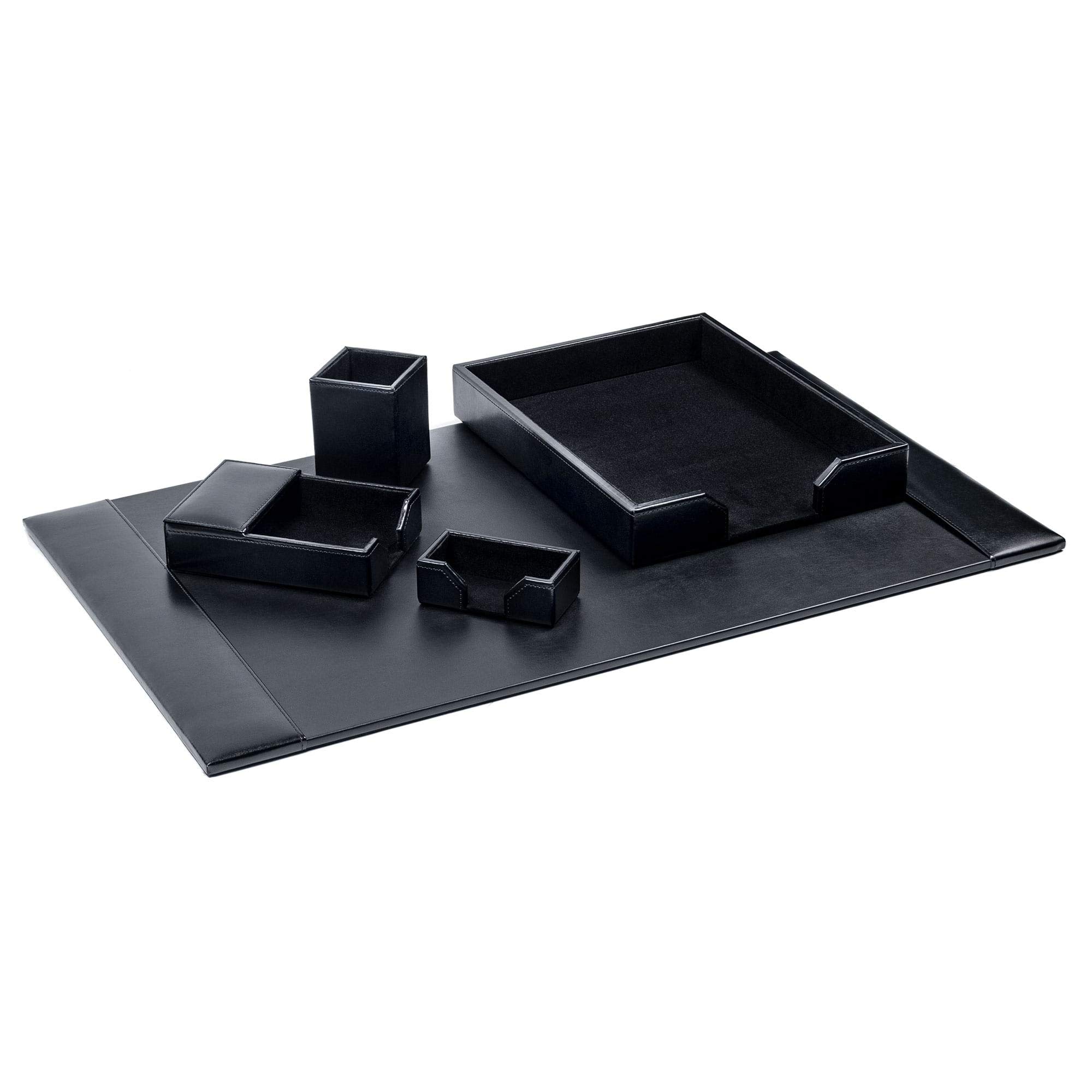Dacasso Black Bonded Leather 5-Piece Office Desk Set - Includes Pen Holder, Letter Tray, and More for Home & Office Organization