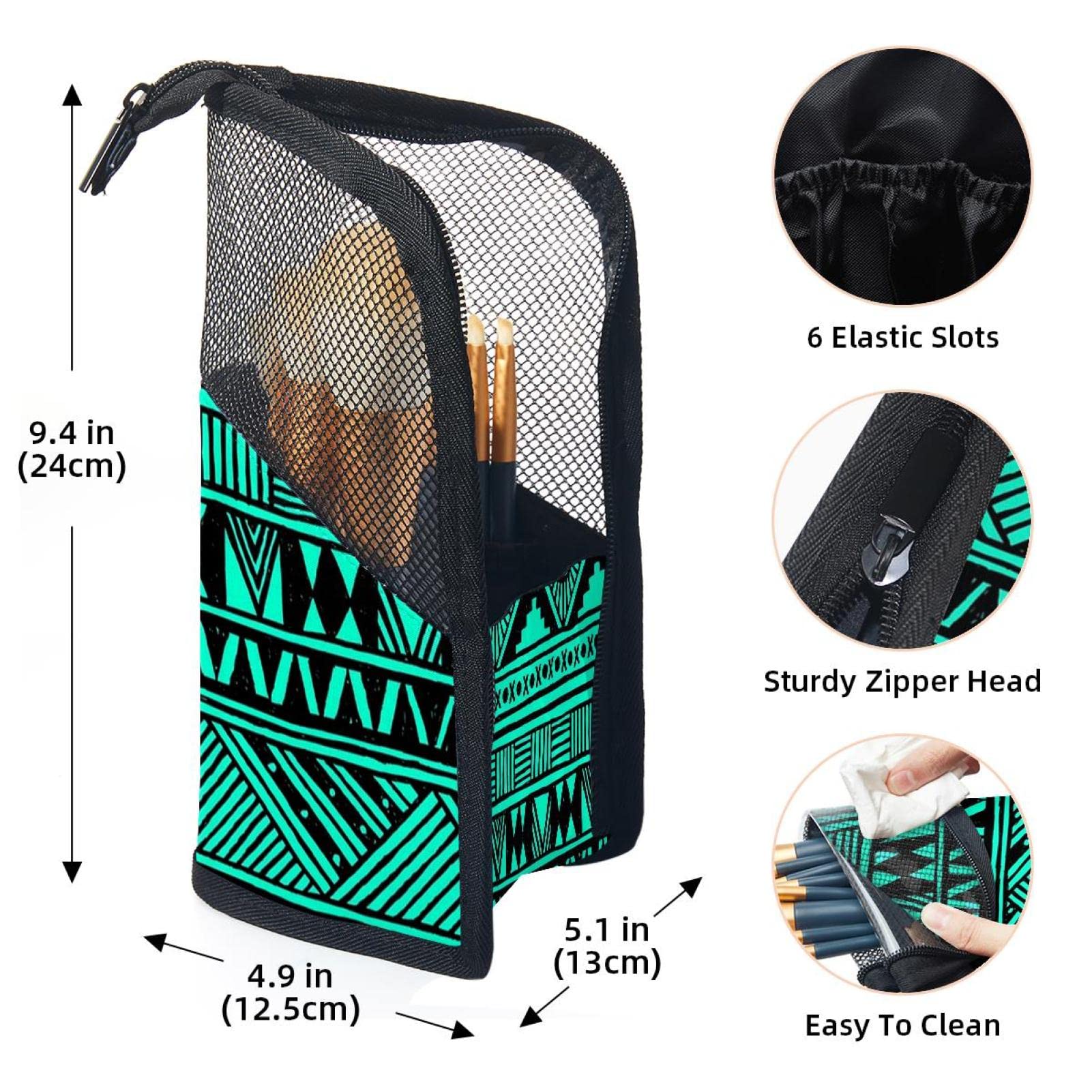 12-Piece Makeup Brush Organizer Bag Set - Geometric Retro Boho Style Portable Cosmetic Brush Holder Case for Travel & Home Vanity Organization
