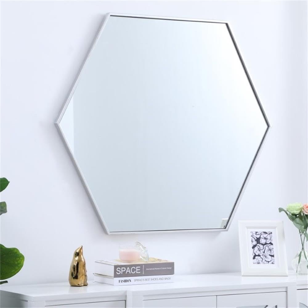 35x41 Inch Silver Hexagonal Metal Wall Mirror - Elegant Home Decor for Living Room, Bedroom & Entryway