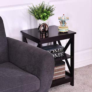 3 Tier Nightstand End Table with Storage - Modern Espresso Wood Bedside Table for Living Room, Bedroom - Perfect for Organizing Books, Lamps & Decor