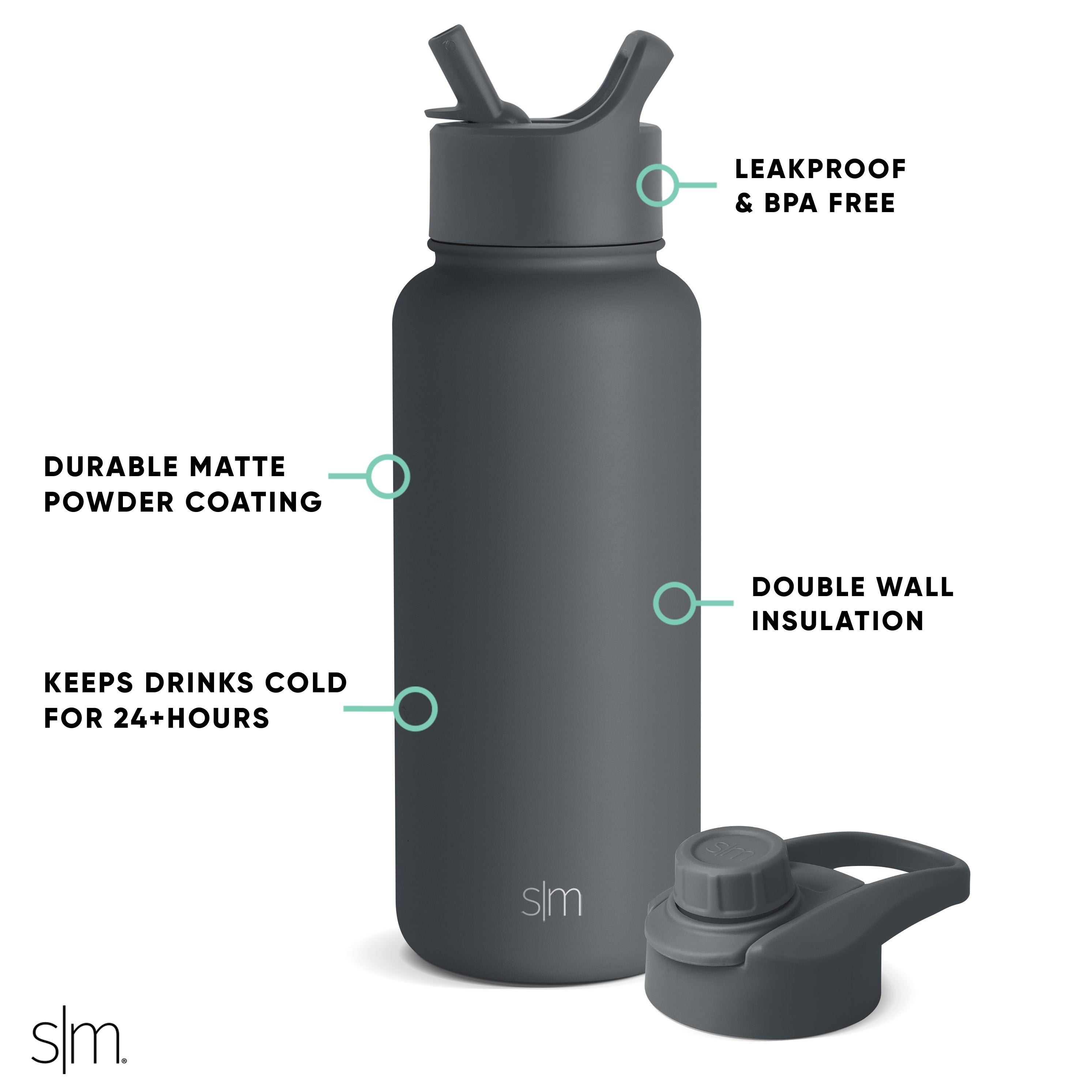 Summit Water Bottle with Straw Lid and Chug Lid - Leakproof BPA-Free Sports Water Bottle for Gym, Hiking & Outdoor Activities
