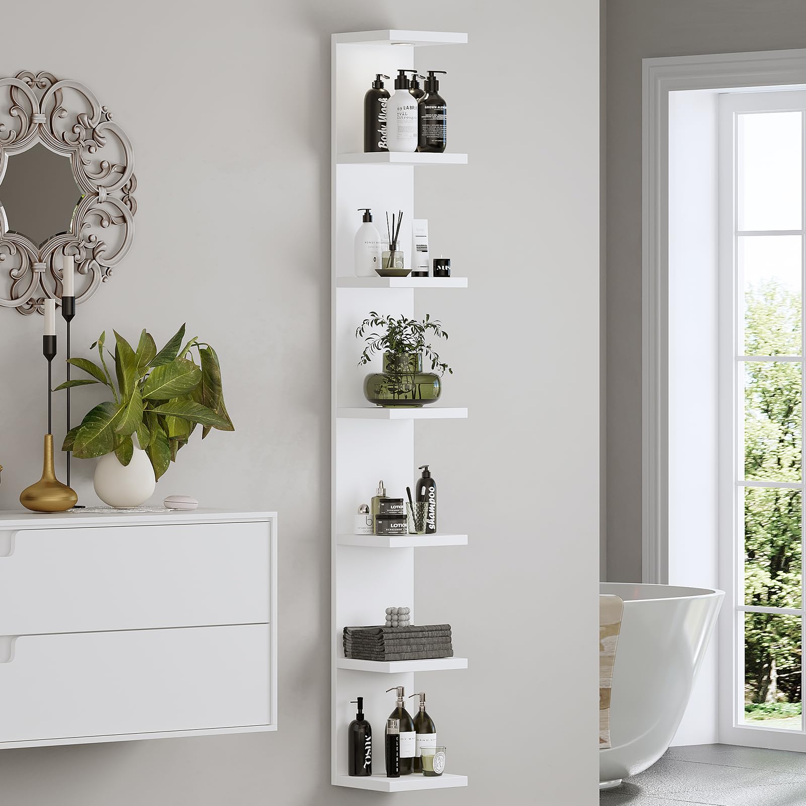 White 7-Tier Floating Wall Shelf with LED Remote Control Lights - Versatile Display Storage for Living Room, Bedroom, Office & Home Decor