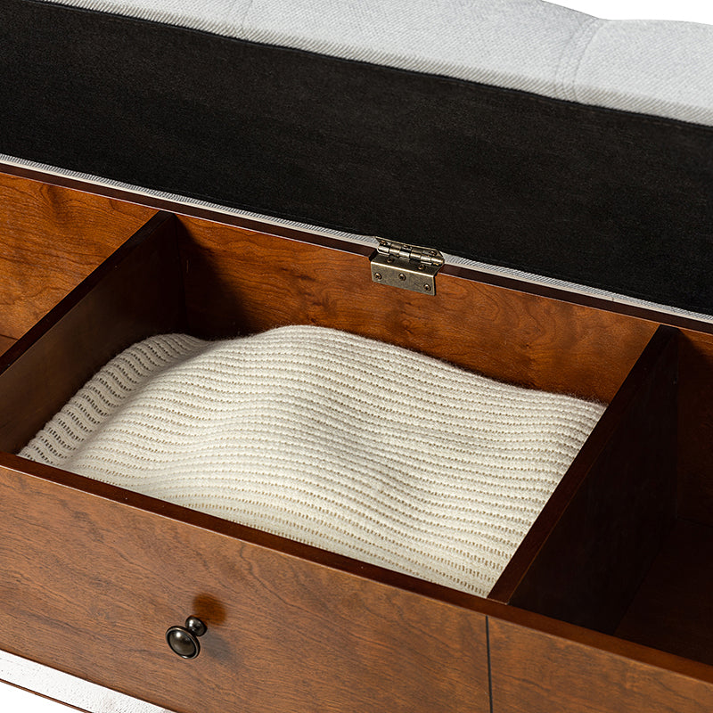 Cherry Wood Upholstered Flip Top Storage Bench with Cushion - Stylish Ottoman for Entryway, Living Room & Bedroom Storage
