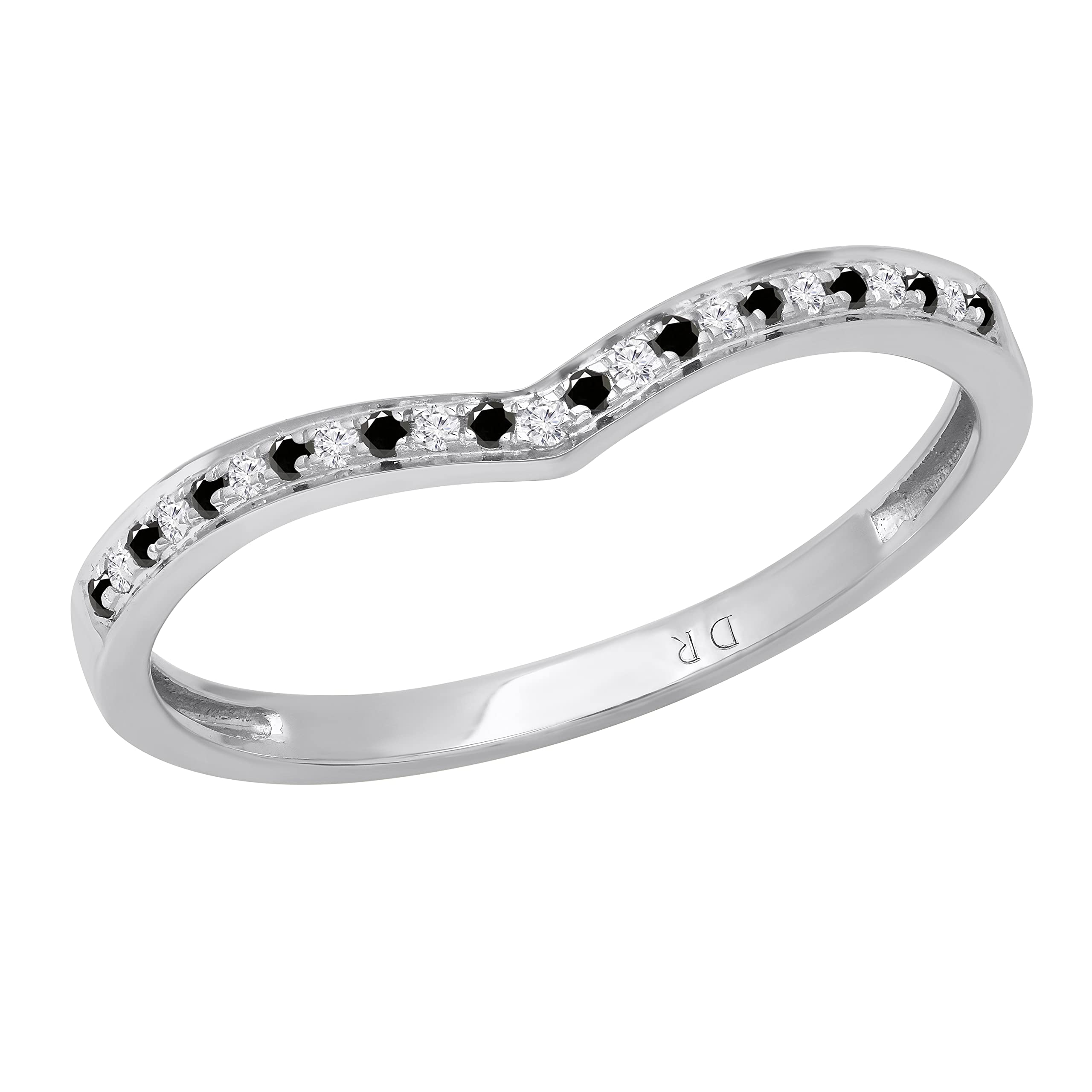 Dazzlingrock Collection 10K Solid White Gold Round Gemstone & Diamond Women's Bridal Chevron Wedding Band – Perfect for Anniversaries, Engagements, and Special Occasions
