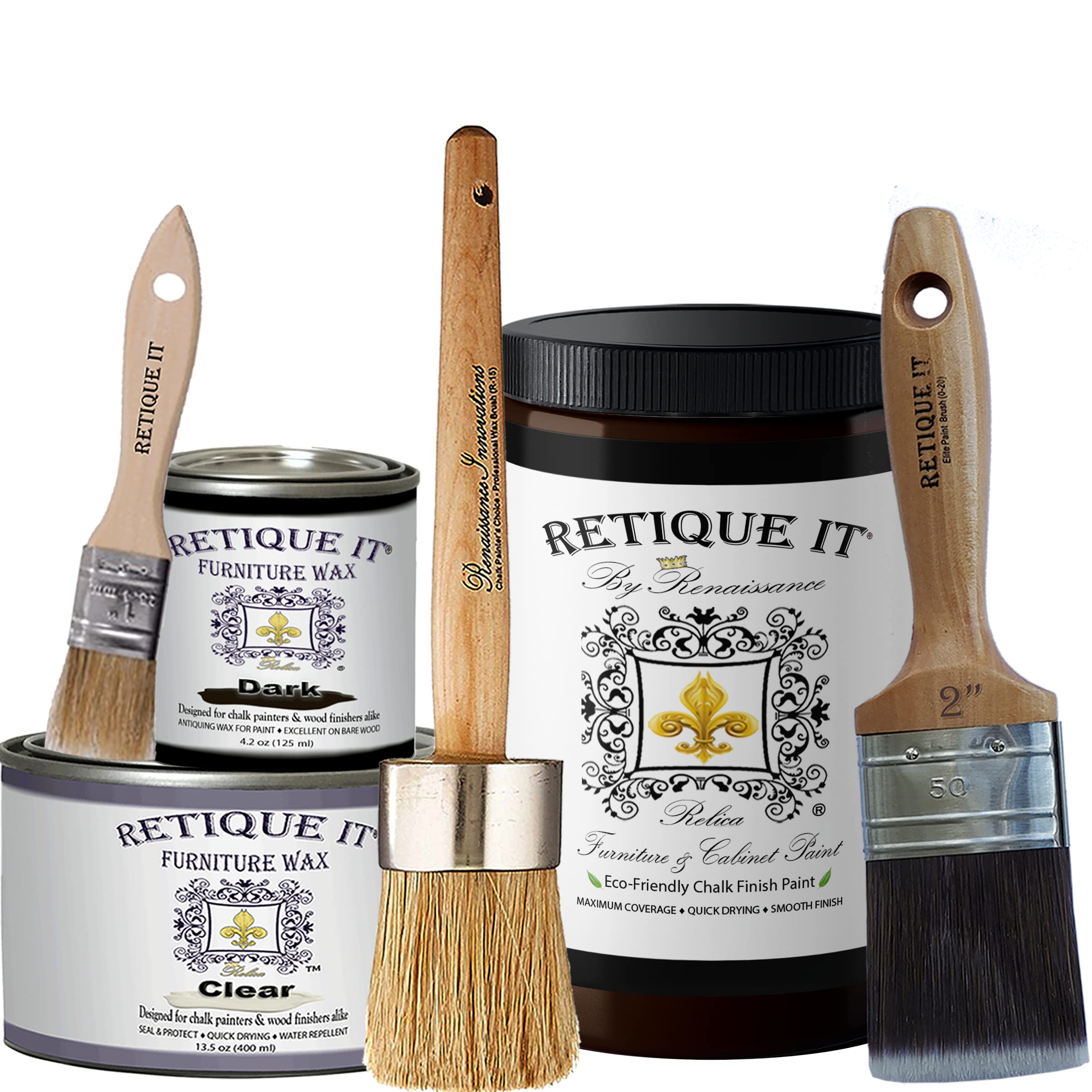 Retique It Chalk Furniture Paint Kit - Renaissance Deluxe Starter Set with Wax & 14 Arabian Coffee Color - 8 Piece DIY Furniture Paint for Tables, Chairs, Cabinets - Perfect for Home Decor & Upcycling Projects