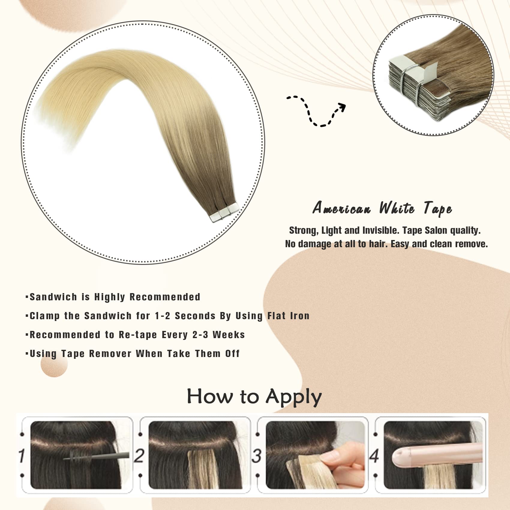 Ash Brown to Platinum Blonde Ombre Human Hair Tape-in Extensions 22