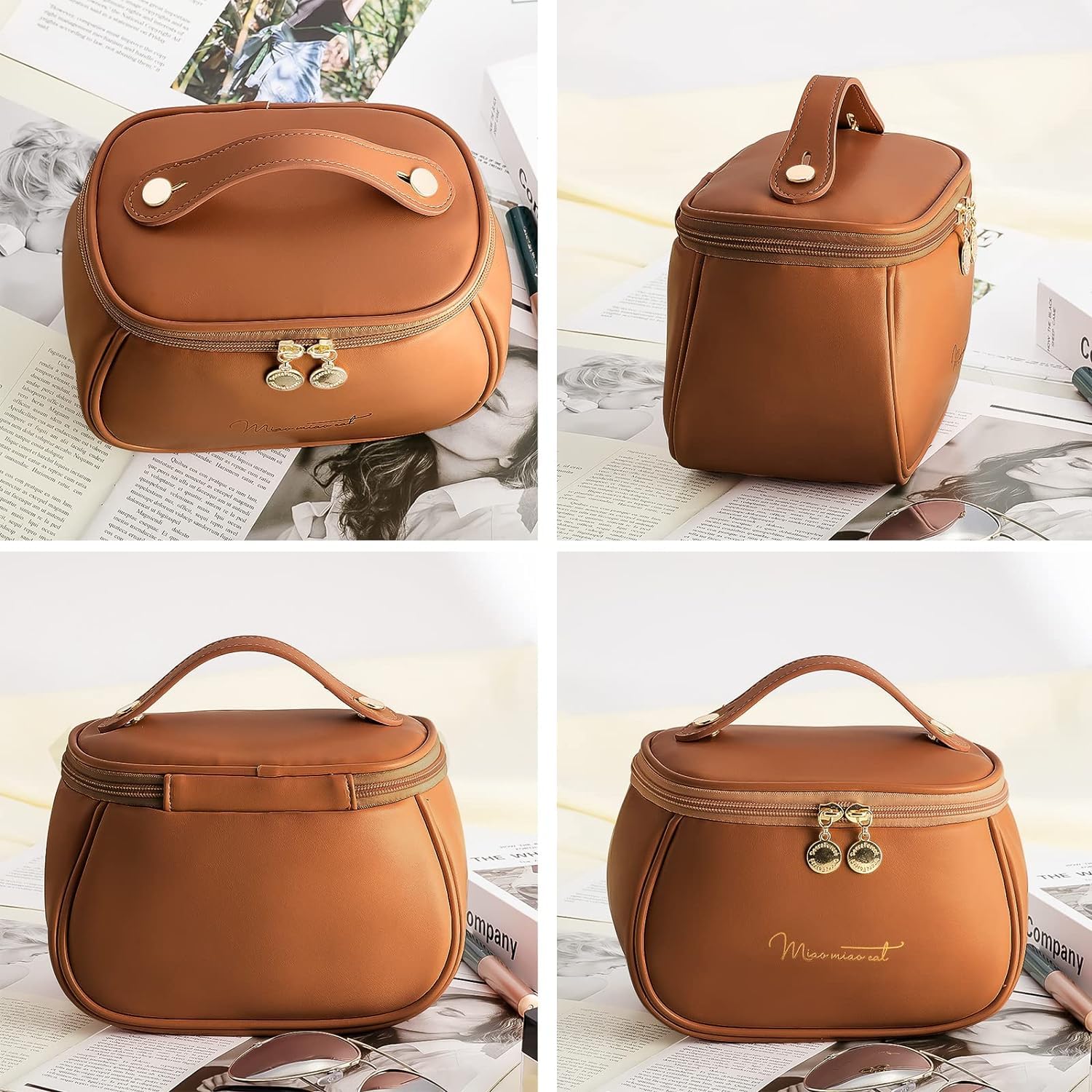 Waterproof Travel Makeup Bag for Women - Zippered Cosmetic Organizer Pouch for Brushes, Toiletries & Accessories (10cm, Brown) | Perfect for Travel, Gym & Daily Use
