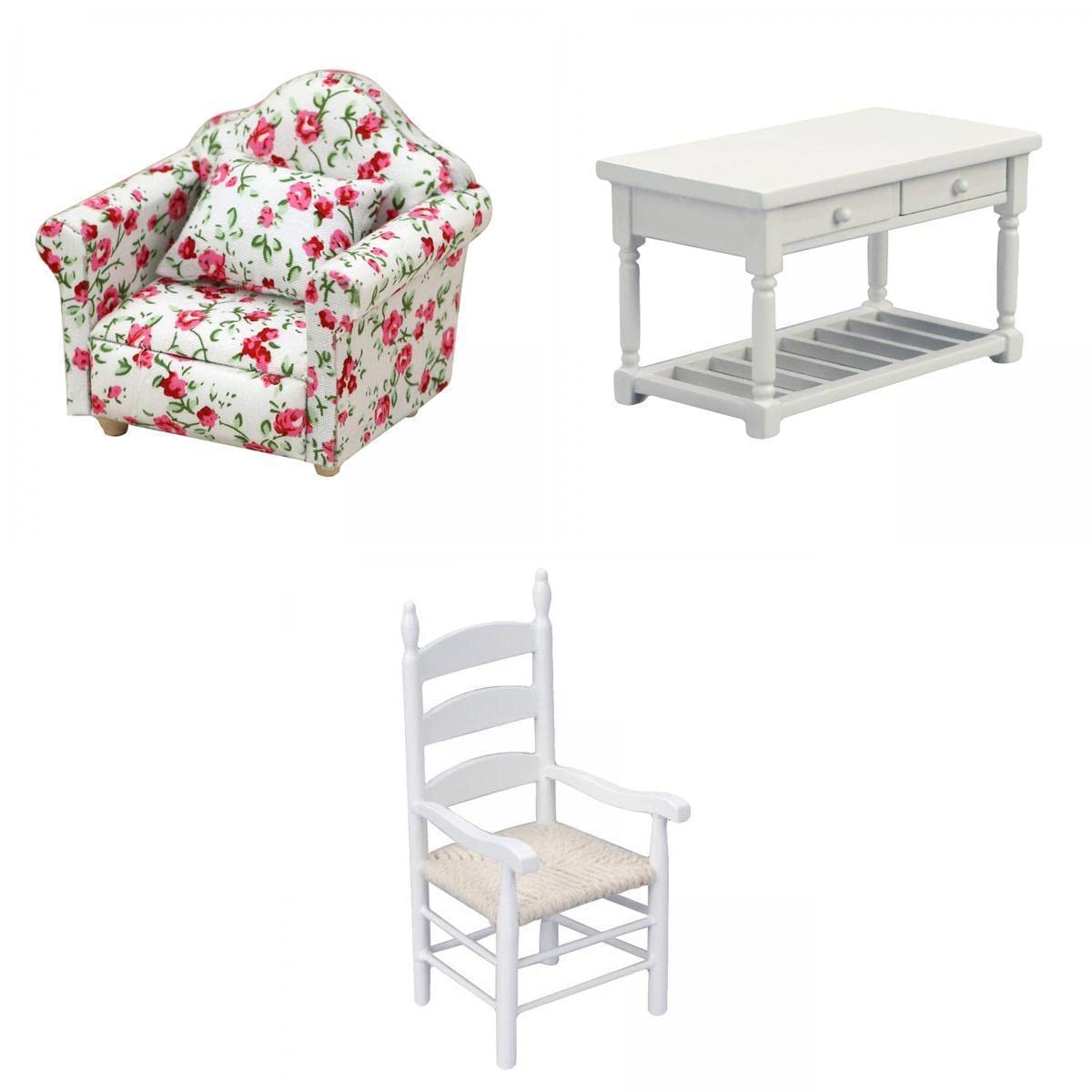 Miniature Dollhouse Sofa with Wooden Desk - Realistic Simulation Furniture for Dollhouse Decor, DIY Crafts, and Collectible Displays - Perfect for Dollhouse Accessories, Miniature Scenes, and Creative Play