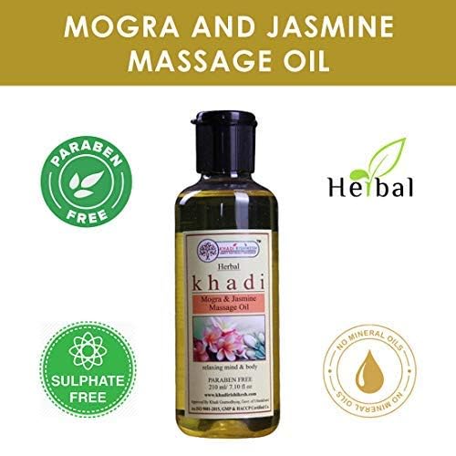 Khadi Rishikesh Herbal Mogra Jasmine Massage Oil for Full Body | Stress Relief & Pain Relief | Moisturizing Skin & Body | Relaxing Body & Mind | Paraben-Free | Best for Summer & Winter Massage | Perfect for Spa, Aromatherapy & Home Relaxation | Includes Free Keychain