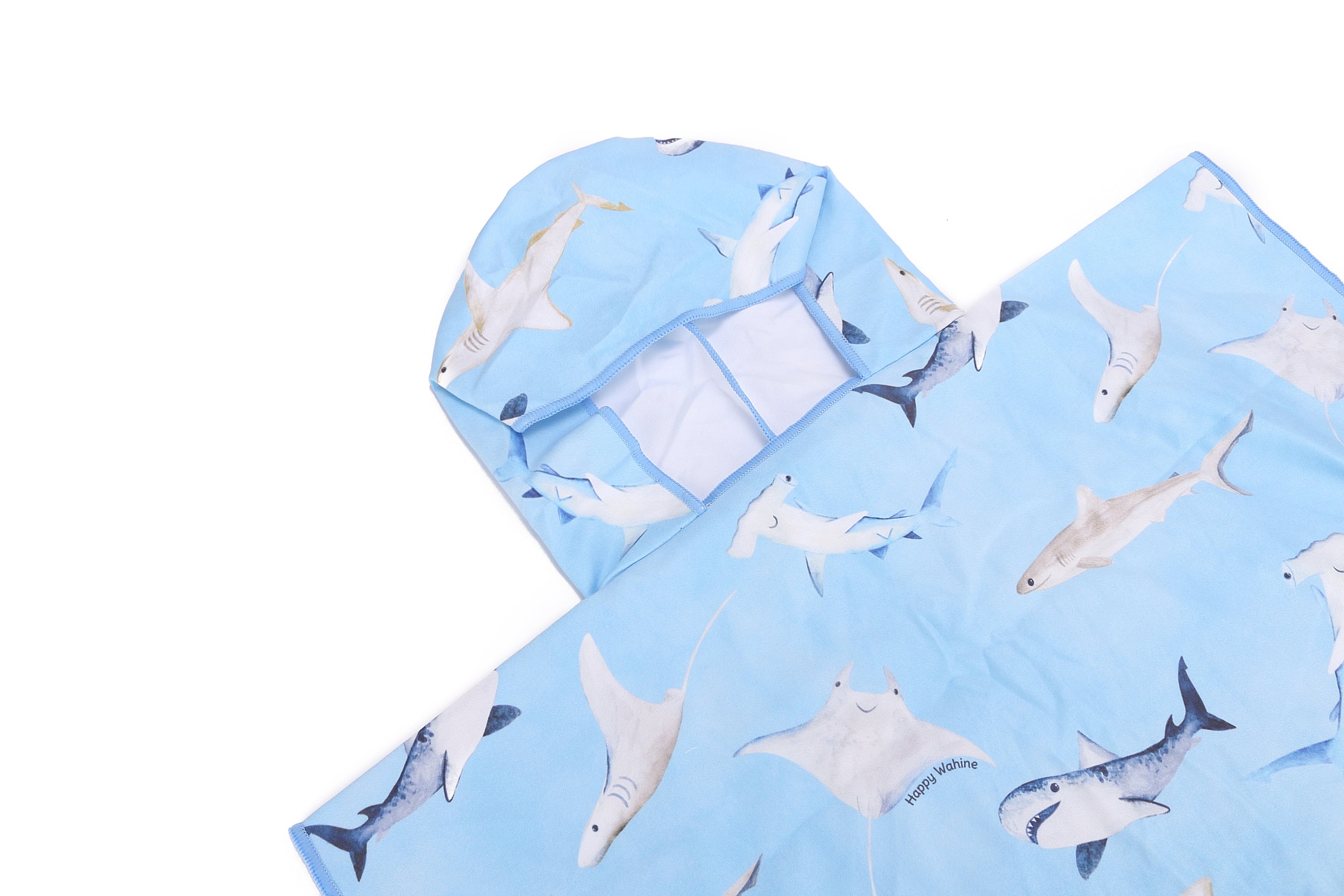 Happy Sharks Blue Hooded Beach Towel Poncho for Kids - Soft & Absorbent Swim Cover Up for Boys & Girls - Perfect for Pool, Beach, and Water Park Adventures