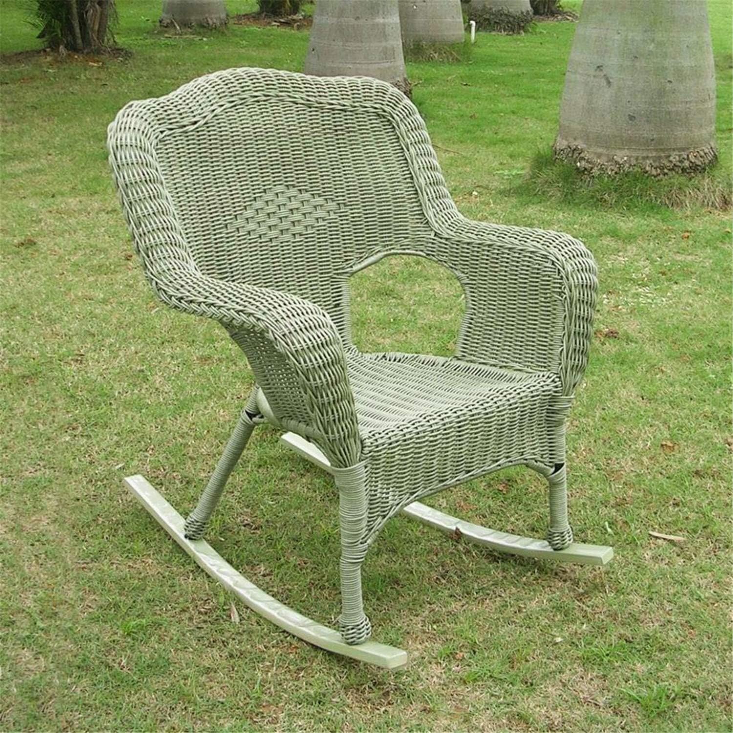International Caravan Camelback Resin Wicker Rocker Chair - Outdoor Patio Furniture for Garden, Porch & Poolside Relaxation