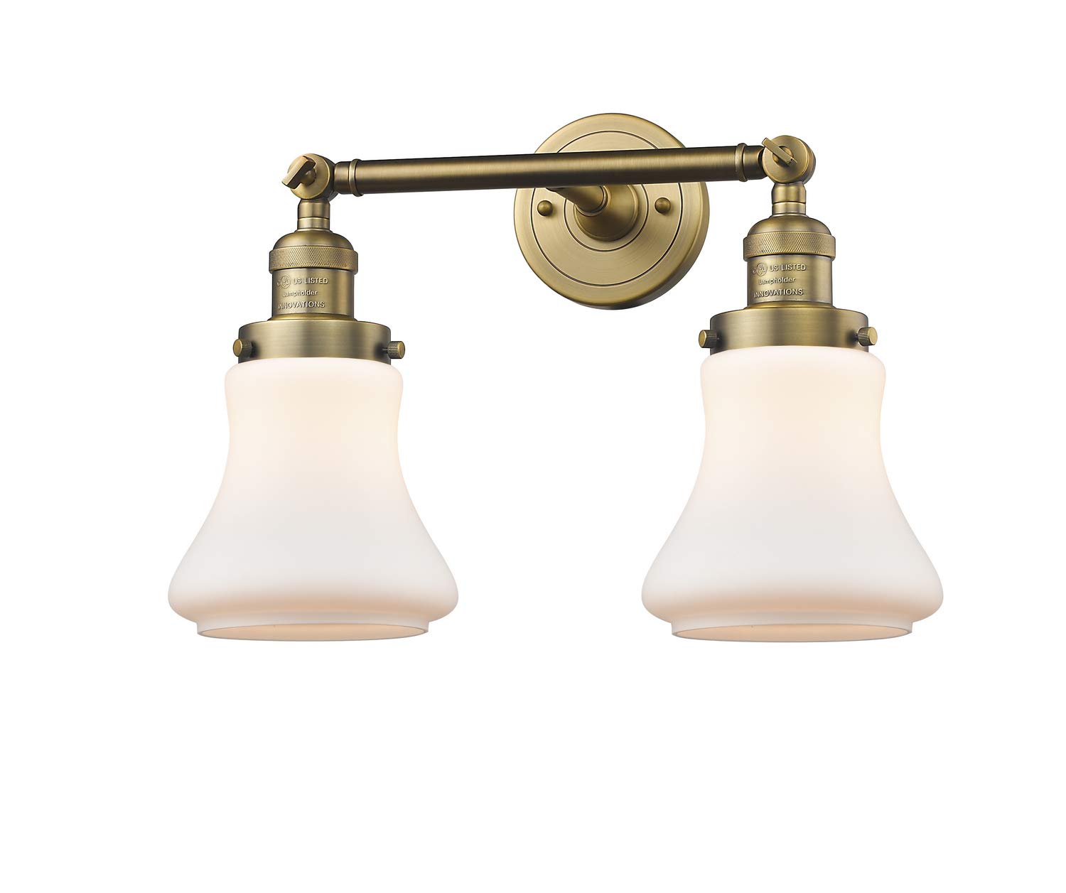Vintage Dimmable LED Bathroom Light Fixture - 2 Lights, Brushed Brass Finish, Energy Efficient for Bathroom Vanity or Powder Room | Innovations 208-BB-G191-LED