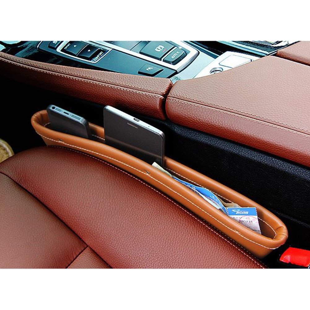 Encell Car Seat Gap Filler Organizer - Brown Interior Accessory for Phone, Keys & Small Items - Perfect for Sedans, SUVs & Trucks