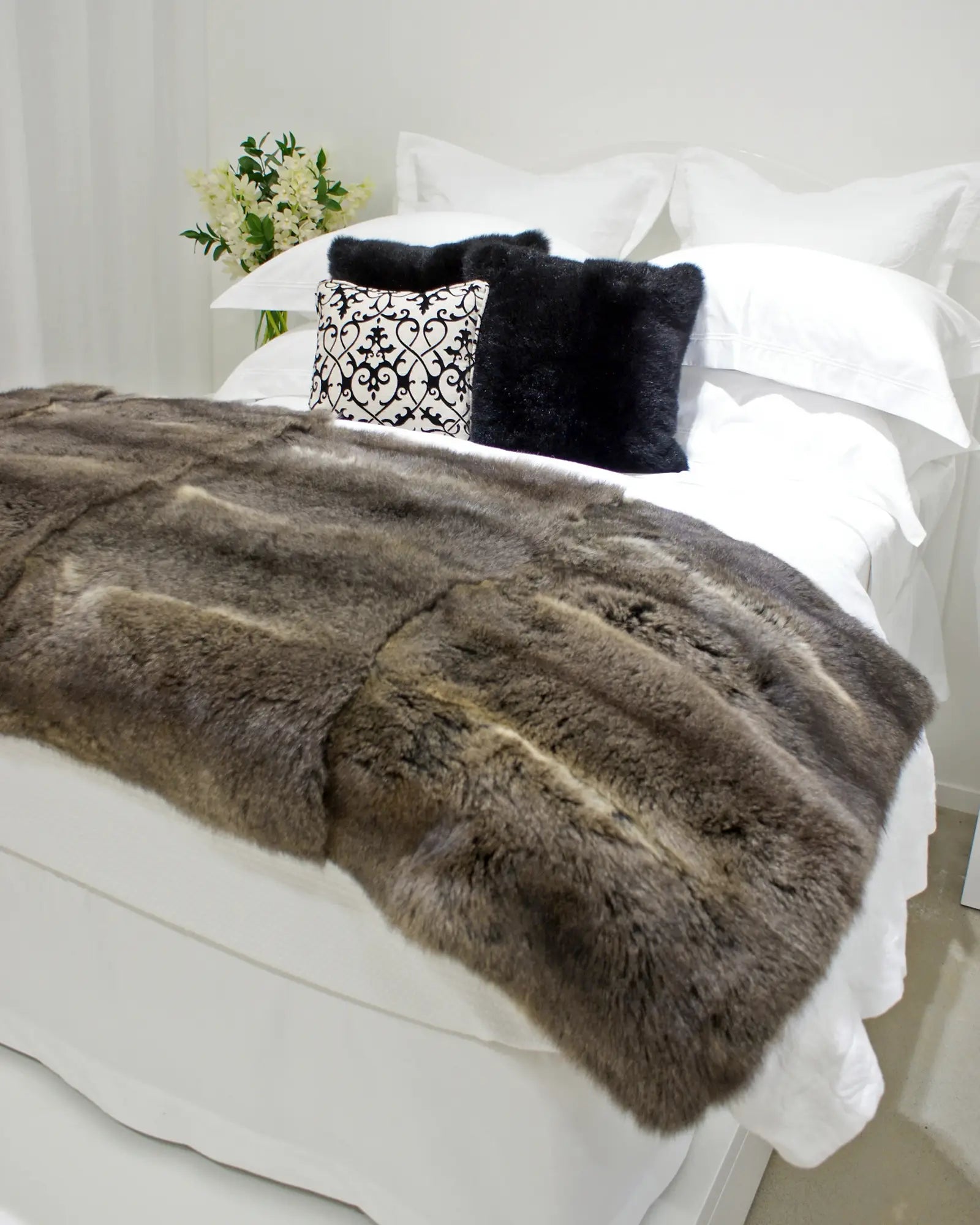 Luxury Natural Warm Grey Possum Fur Throw Blanket - Soft Cozy & Hypoallergenic for Bed, Couch & Winter Nights