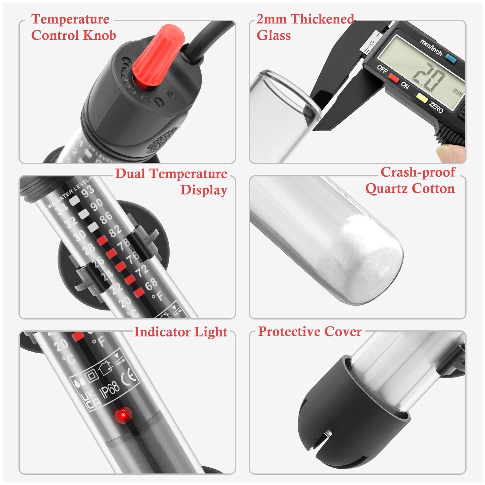FEDOUR 50W 100W 300W Submersible Aquarium Heater - Adjustable Glass Fish Tank Heater for Freshwater & Saltwater Tanks (300W) | Perfect for Tropical Fish, Betta, Goldfish & Marine Aquariums
