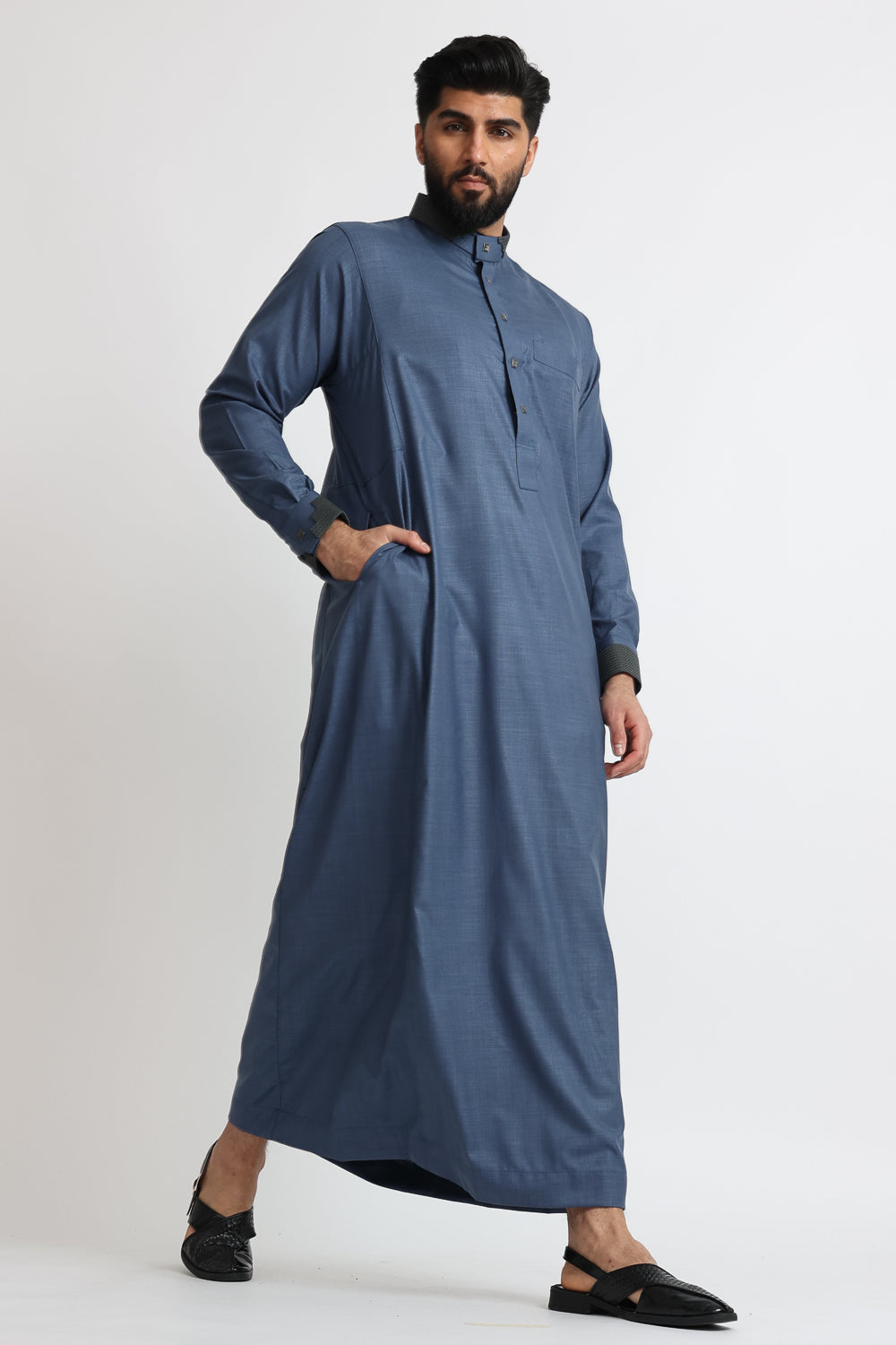 J114 Slate Blue Jubba - Elegant Islamic Thobe for Men | Perfect for Eid, Ramadan & Special Occasions