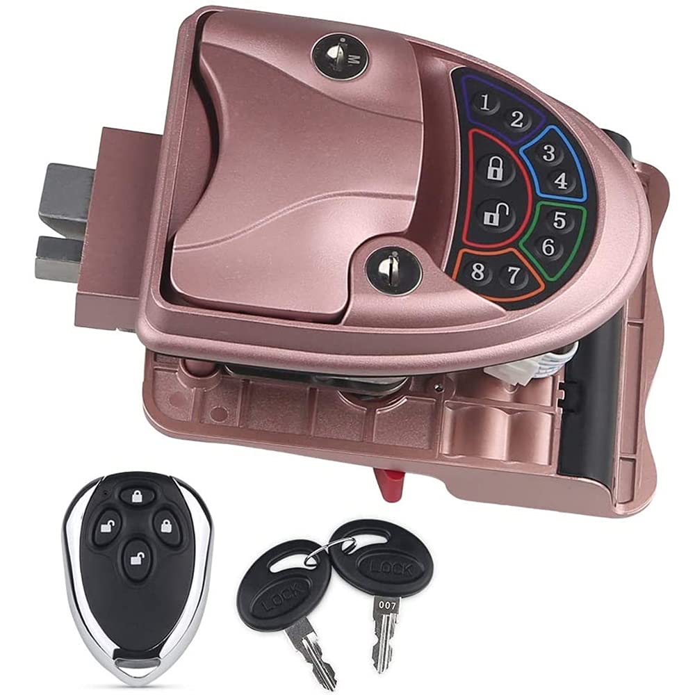 RV Keyless Entry Door Lock with Backlit Keypad - Smart Handle Latch & Deadbolt - 20M Remote Controller - Zinc Alloy Keypad & Fob (Pink) - Perfect for Camper, Motorhome & Travel Trailer Security