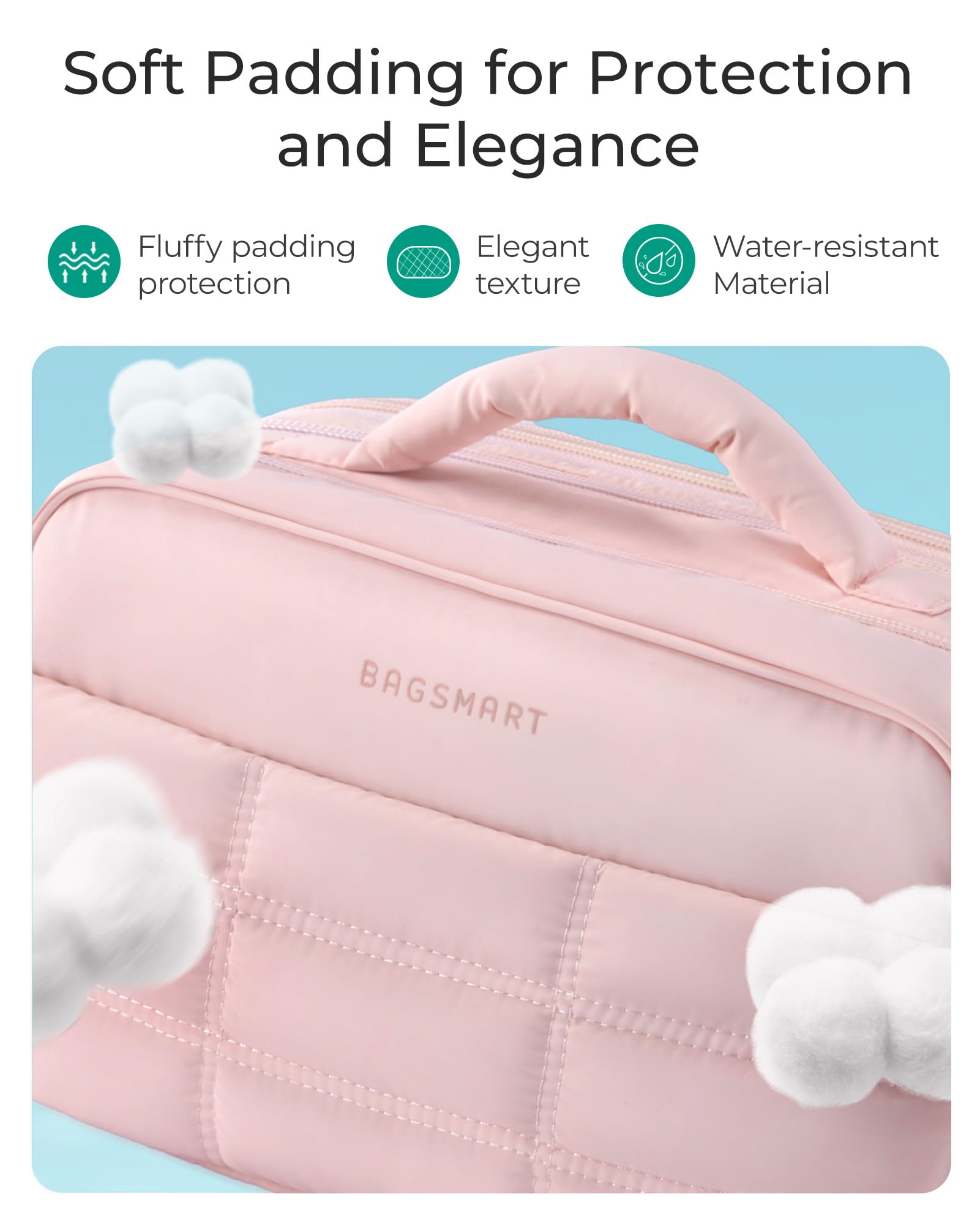BAGSMART Women's Travel Toiletry Bag - Large Capacity Makeup Organizer with Wide Opening for Cosmetics, Brushes & Travel-Size Bottles - Perfect for Vacation, Gym & Business Trips (Pink)