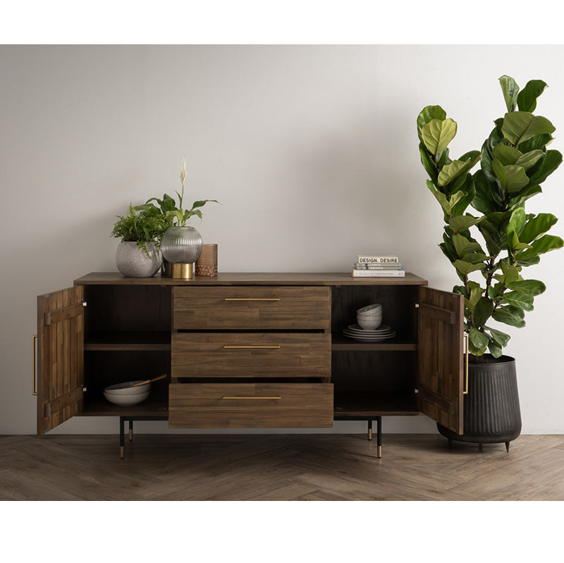 HAMILTON Solid Acacia Wood Sideboard Buffet - 63 Inch Rustic Toffee Brown Dining Room Storage Cabinet for Kitchen, Living Room & Entryway