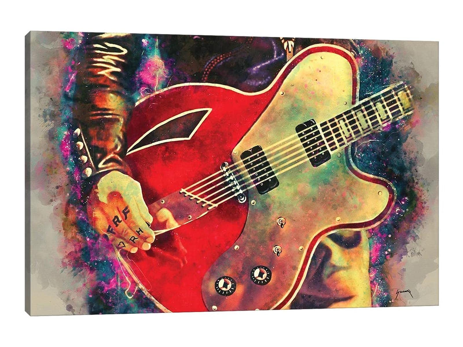 Abstract Guitar Wall Art - Colorful Music Canvas Prints & Watercolor Painting Poster for Home Decor, Ready to Hang Framed Artwork (28x40 Inches) - Perfect Gift for Musicians & Music Lovers, Ideal for Living Room, Bedroom or Studio Wall Decoration