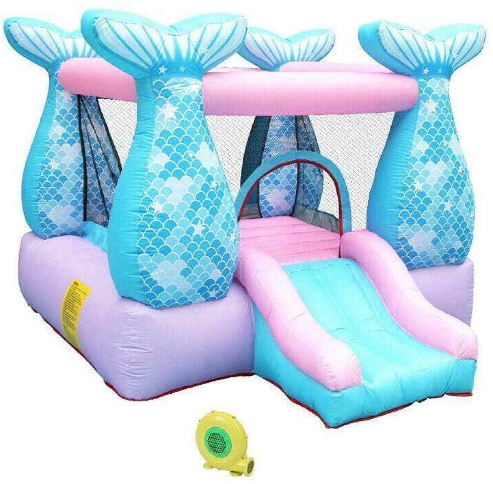 **Inflatable Bounce House for Kids - Mermaid Themed Bouncy Castle (280x215x195cm) with Air Blower - Perfect for Garden, Backyard, Birthday Parties & Outdoor Play (Blue & Purple)**    **Usage Scenarios:** Ideal for birthday celebrations, backyard fun, outdoor playdates, and summer festivals. Great for keeping kids active and entertained!
