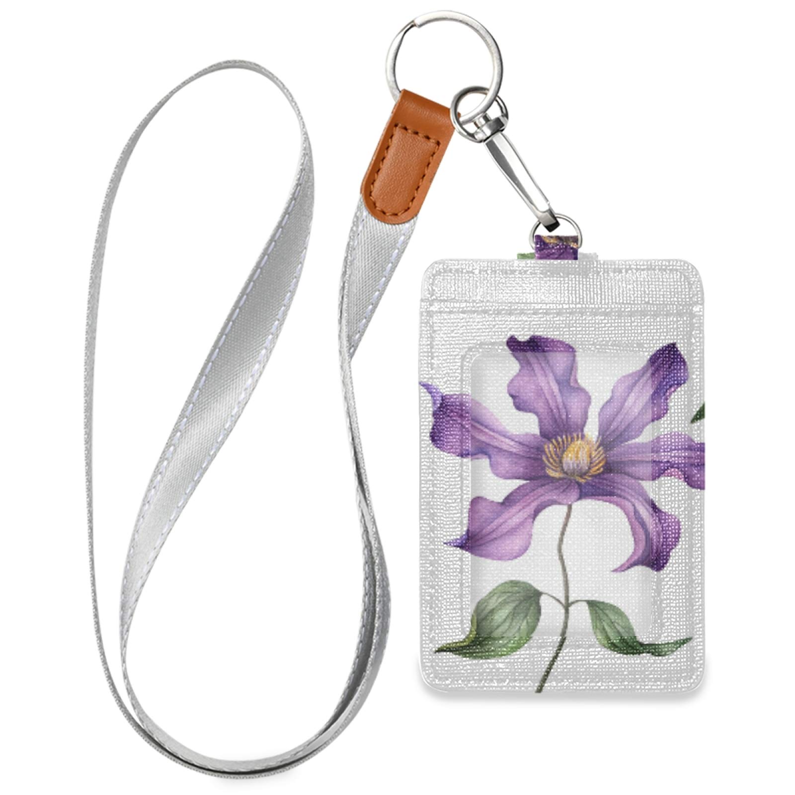 Vertical Leather ID Badge Holder with Lanyard - Office & School Staff