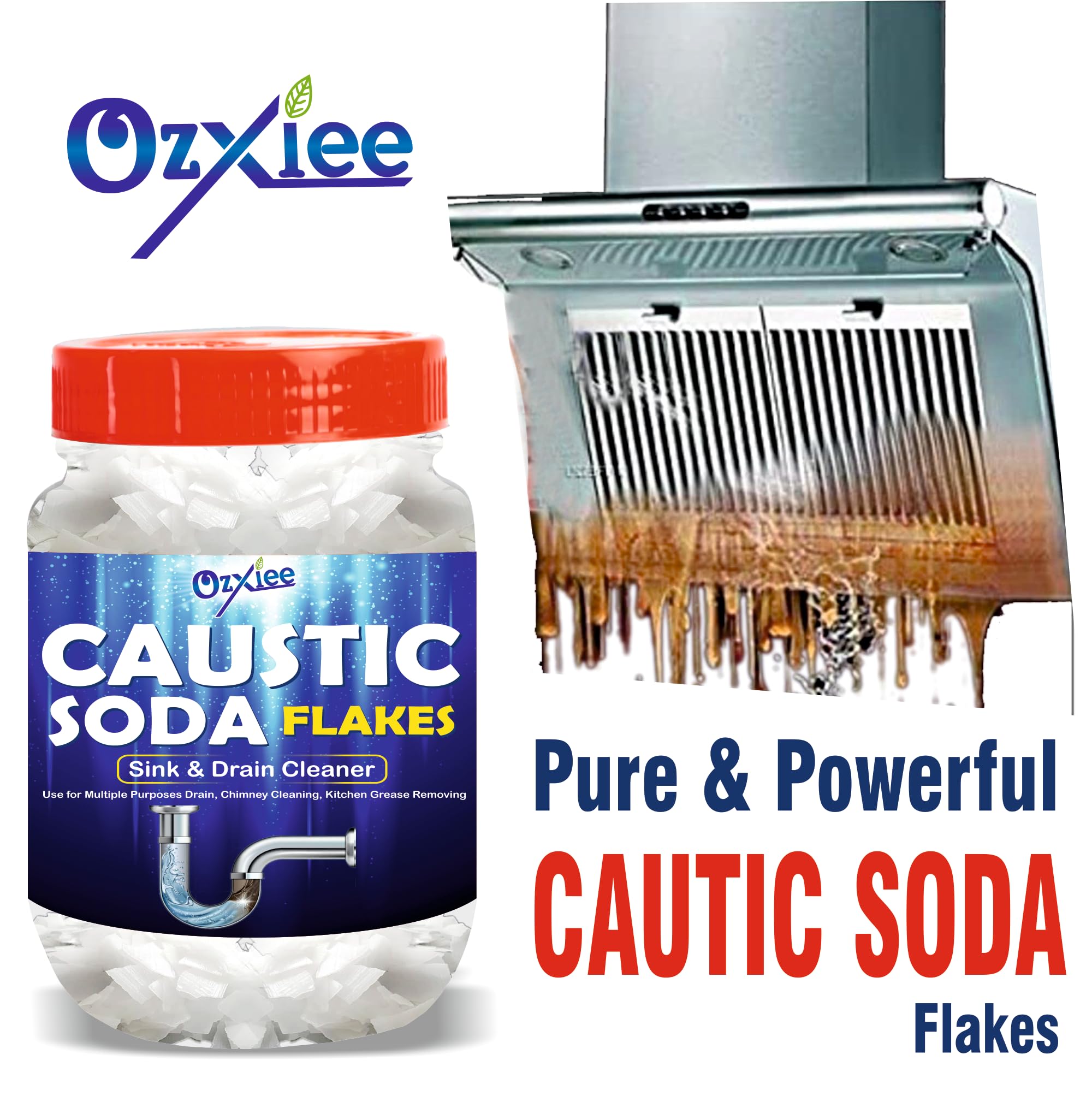 Ozxiee Caustic Soda (400g) - Powerful Drain Cleaner & Chimney Cleaner for Home Maintenance | Essential for Soap Making & DIY Cleaning Projects | Perfect for Kitchen, Bathroom & Workshop Use