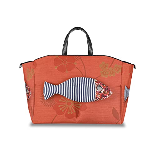 Japanese Fish Tribal Diaper Bag - Large Capacity Baby Organizer with Stroller Straps for Travel & Outings