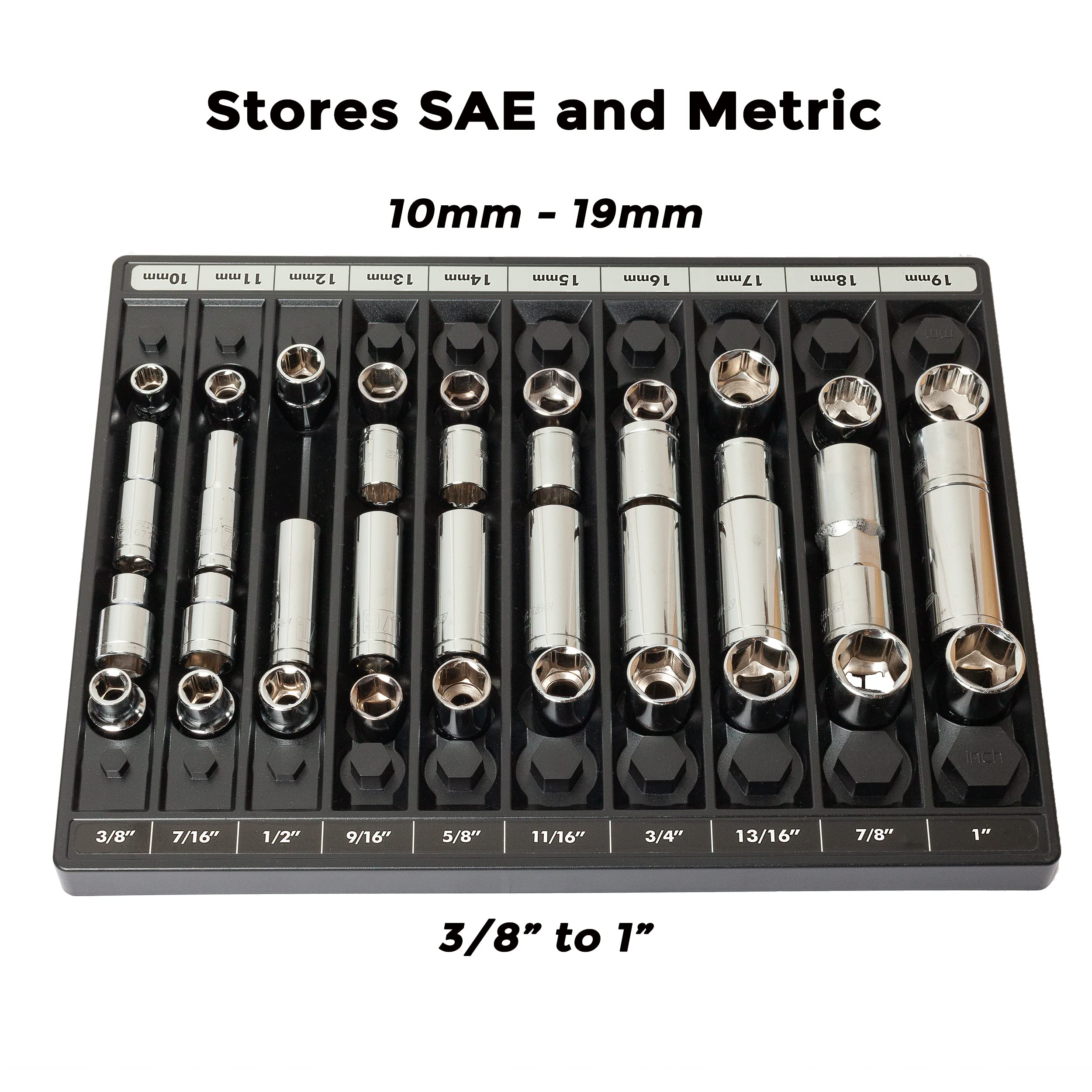 Black Socket Organizer Set - Heavy Duty Tool Storage Case for Mechanics & DIY Enthusiasts - Perfect for Garage, Workshop & Auto Repair