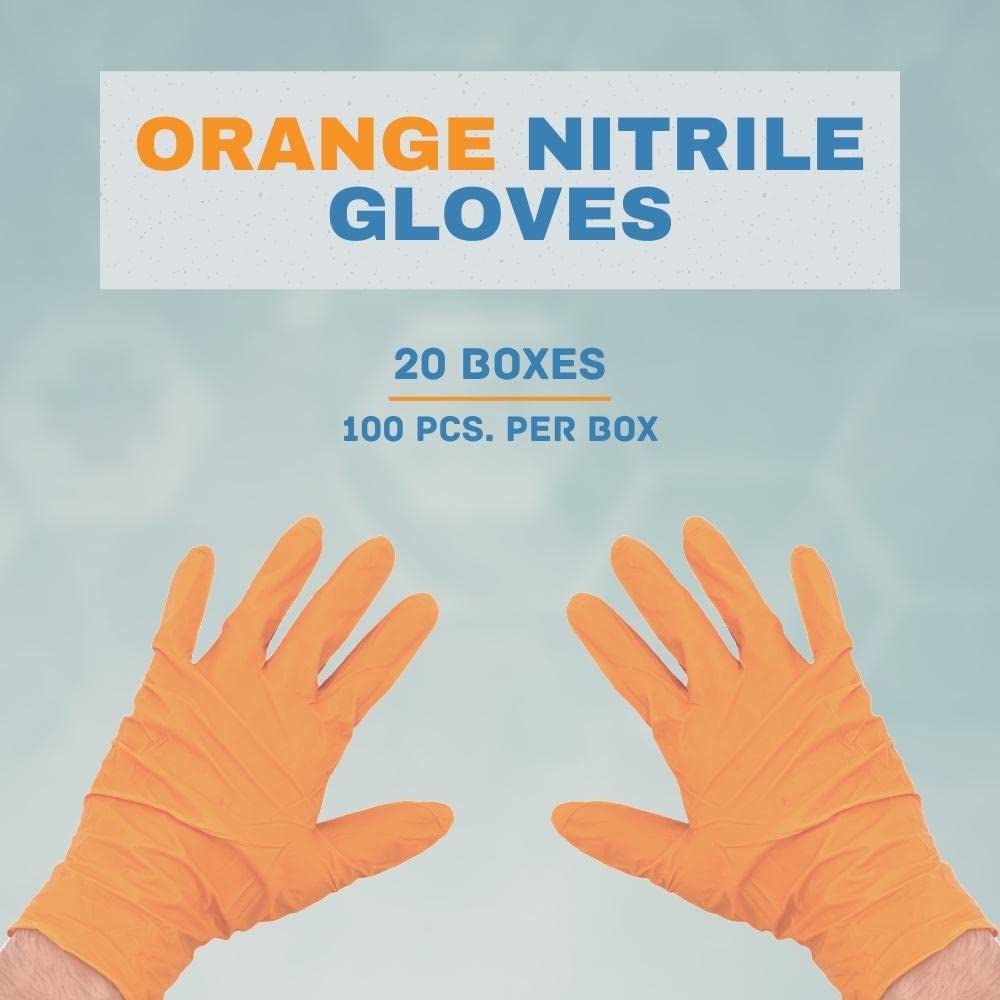 PSBM Orange Nitrile Gloves 5 Mil - Latex Free & Powder Free Disposable Gloves for EMT, Industrial, Automotive Use - Heavy Duty Safety Gloves - Large Size (Pack of 2000) - Ideal for Medical, Food Service & Cleaning Professionals