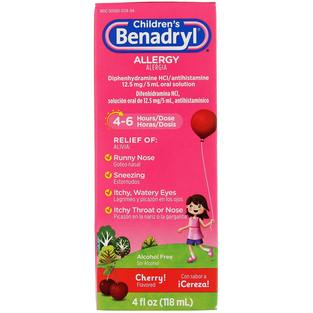 Benadryl Allergy Relief Liquid for Kids - Cherry Flavor 4oz (3 Pack) | Fast-Acting Children's Allergy Medicine for Sneezing, Itchy Eyes & Runny Nose | Daytime & Nighttime Use