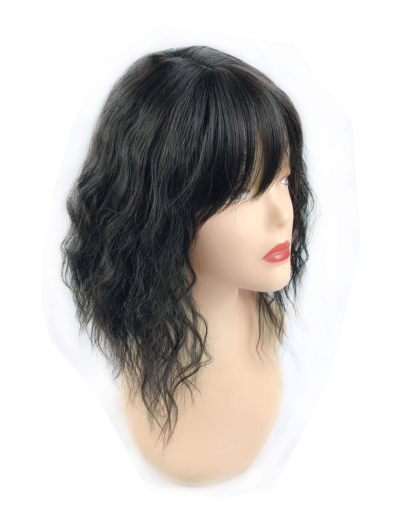Clip-In Water Wavy Hair Topper with Choppy Fringe - 35cm Thick Middle Part Crown Piece (Black) | Perfect for Hair Loss, Thinning Hair & Instant Volume | Great for Daily Wear, Parties & Special Occasions