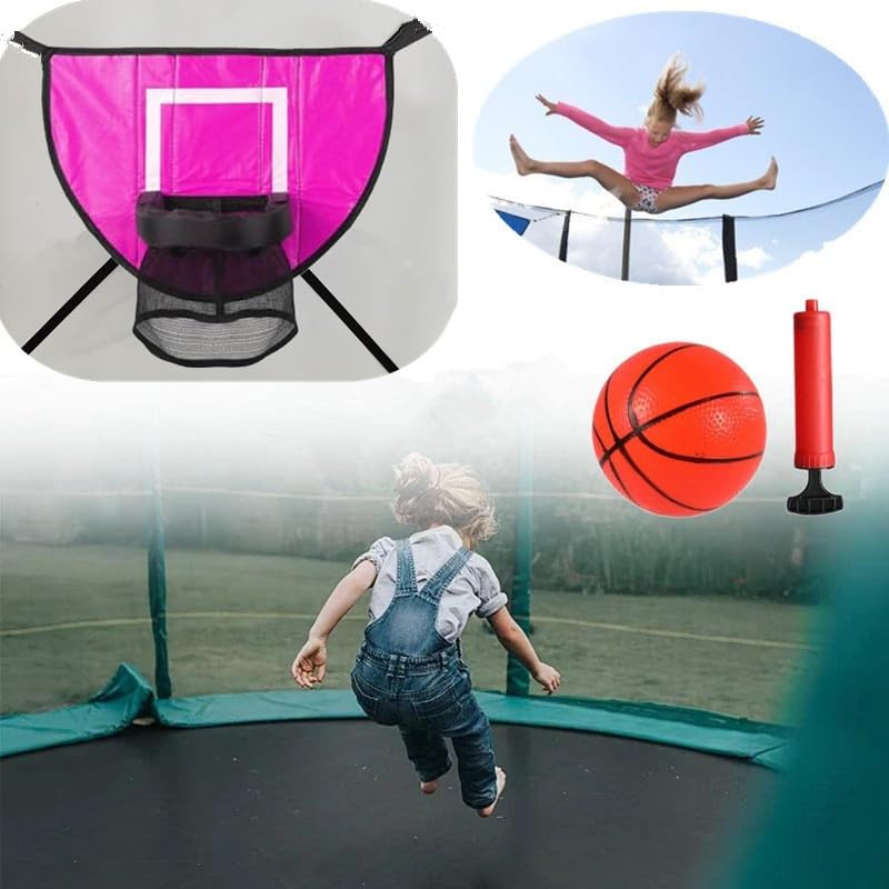 Wanfoou Universal Trampoline Basketball Hoop Set with Pump & 3 Mini Balls - Waterproof Basketball Goal Attachment for Kids & Adults - Perfect for Backyard Fun, Outdoor Games & Trampoline Exercise