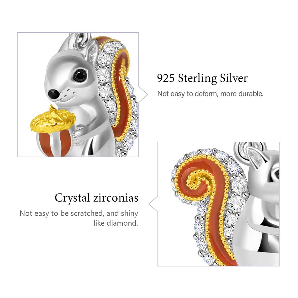 GNOCE Sterling Silver Squirrel Charm Pendant with CZ Stones - Cute Animal Jewelry for Women & Girls - Perfect for Bracelets, Necklaces & DIY Jewelry Making - Great Gift for Nature Lovers & Animal Enthusiasts