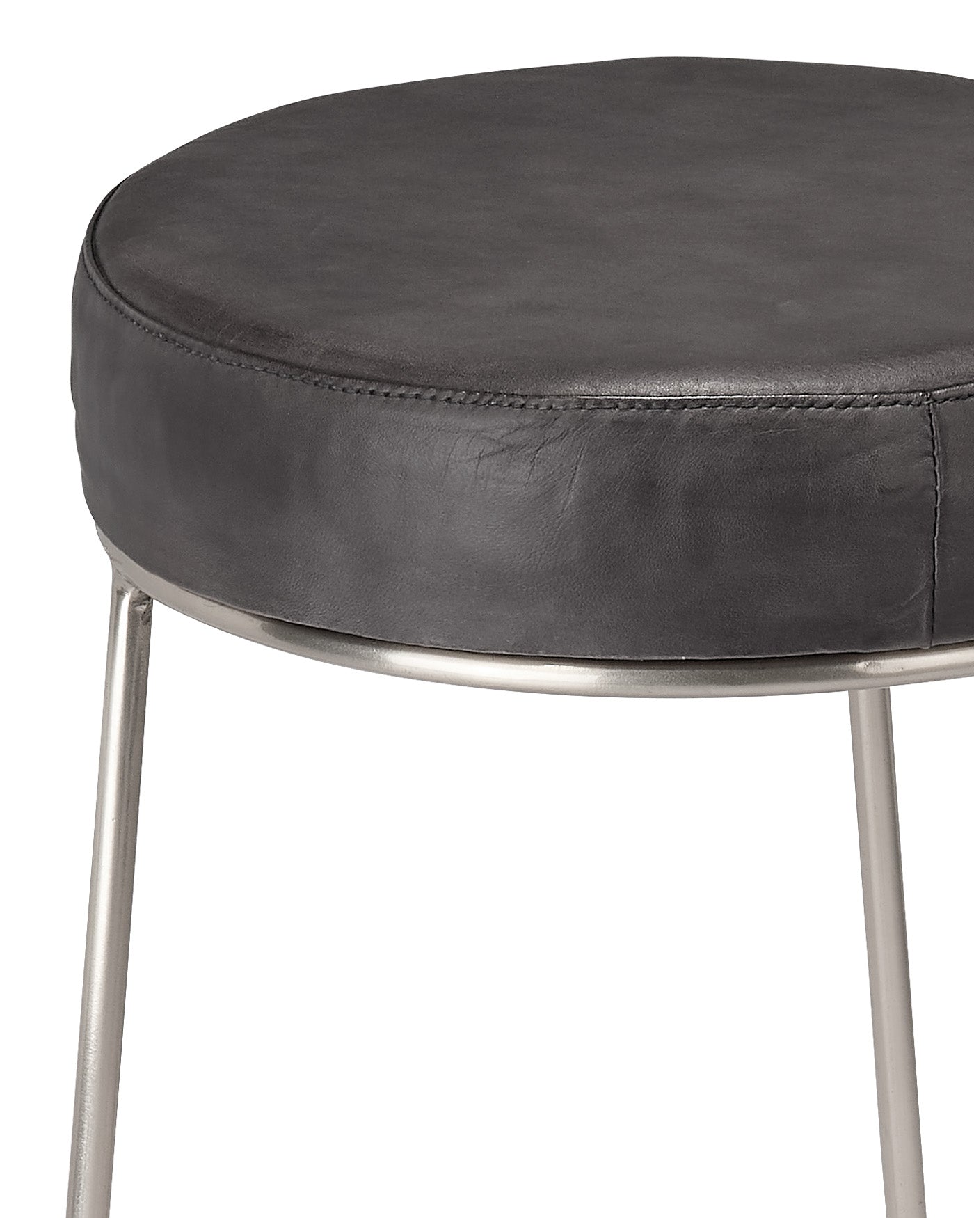 Henry Round Leather Counter Stool - Modern Bar Stools for Kitchen Island, Breakfast Nook & Home Decor - Genuine Leather Seat with Sturdy Metal Base